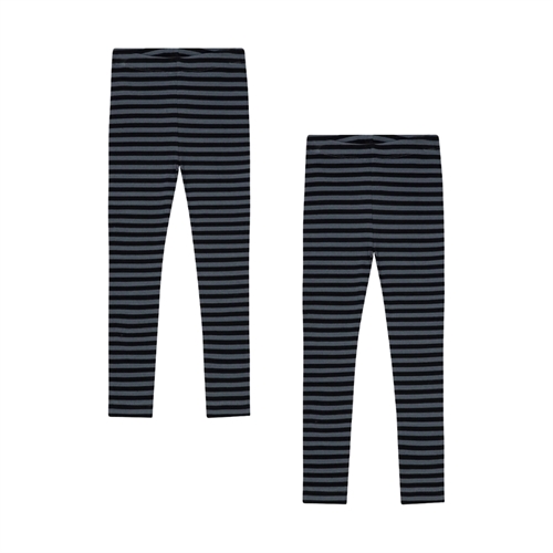 BIRKHOLM 2-Pak Stribede Rib Leggings Skifer Grå & Midnat Sort